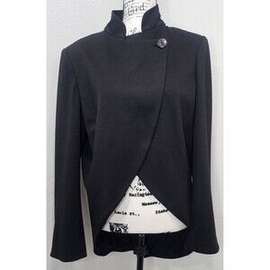 Spiegel Wmn Black Classic Asymmetrical Side Button Tailcoat Blazer Jacket Sz 16